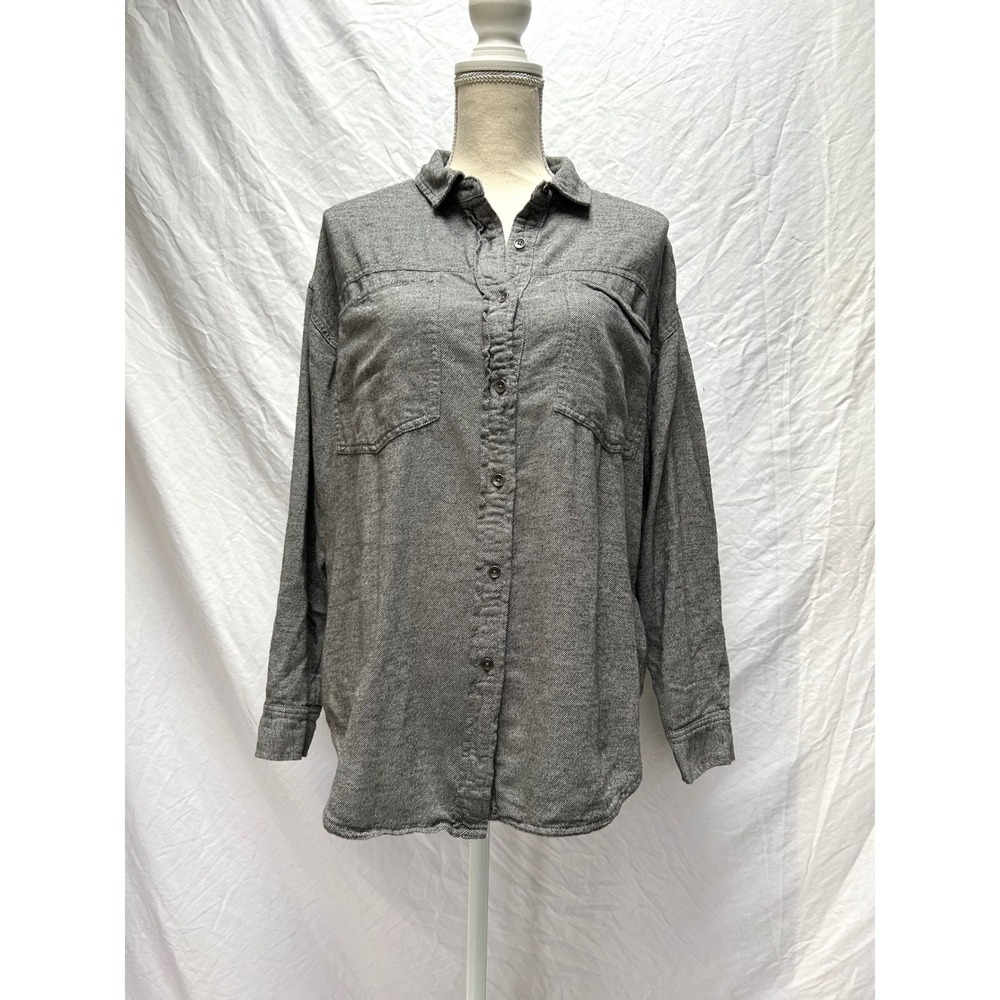 Aerie Charcoal Heathered Long Sleeve Button Up Shirt Top Womens Shacket Small